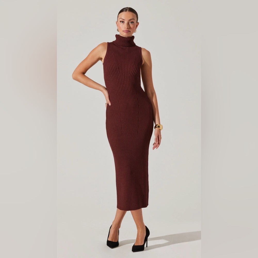 Astr Sleeveless Turtleneck Midi Dress in Deep Burgundy